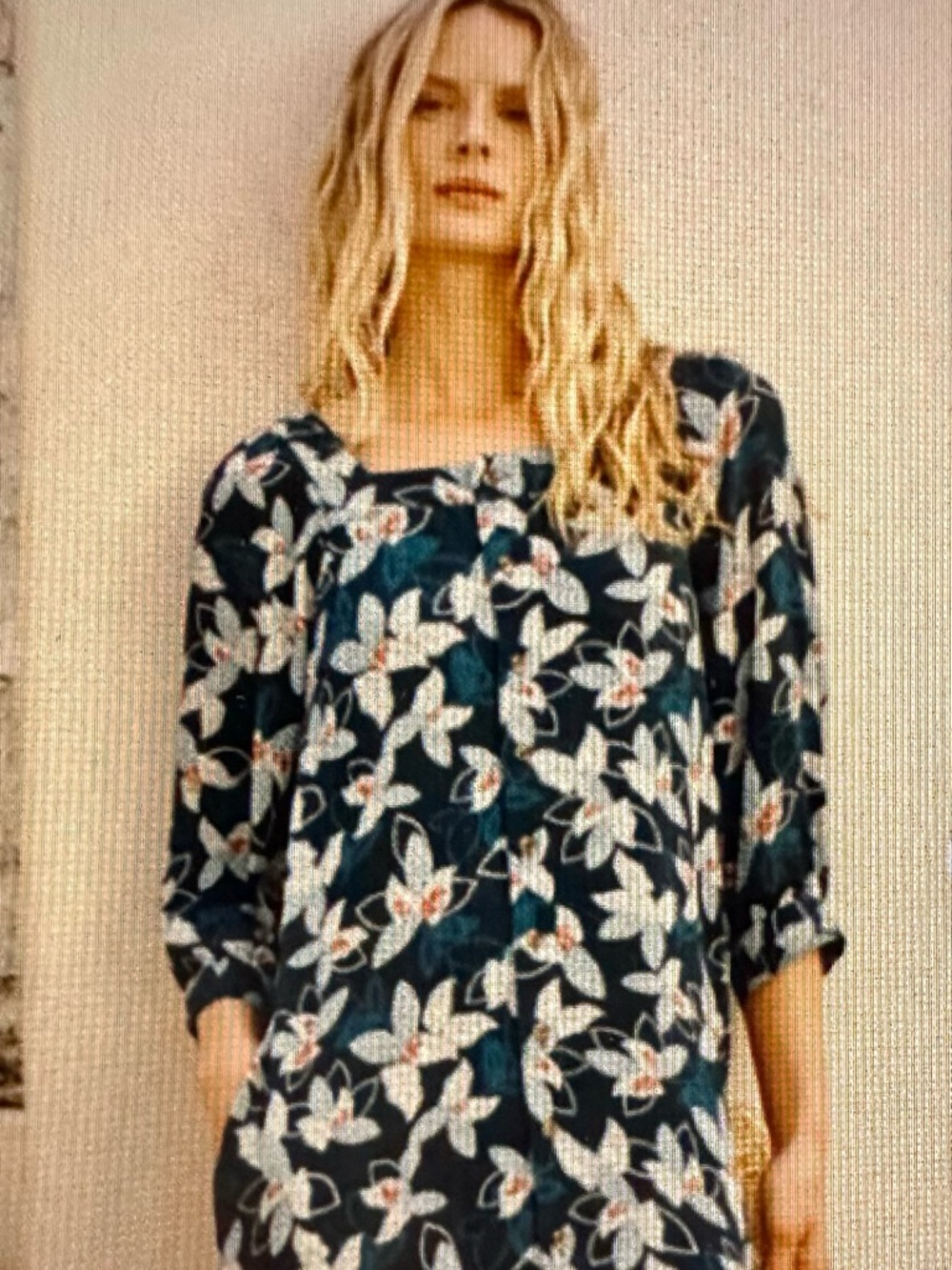 Garnet Hill Jardin  Button Front  Floral Square-Neck Crepe Dress Size Medium
